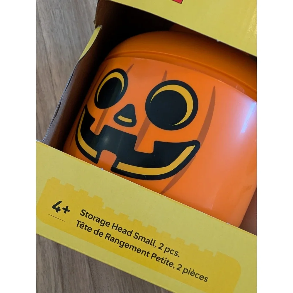 LEGO Halloween Storage Head Small Pumpkin Skull Organizer Bin 2 Pack Stackable